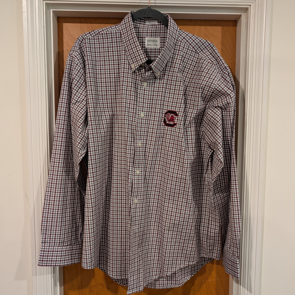 Columbia Men's Plaid Button-Down Shirt - Maroon and White